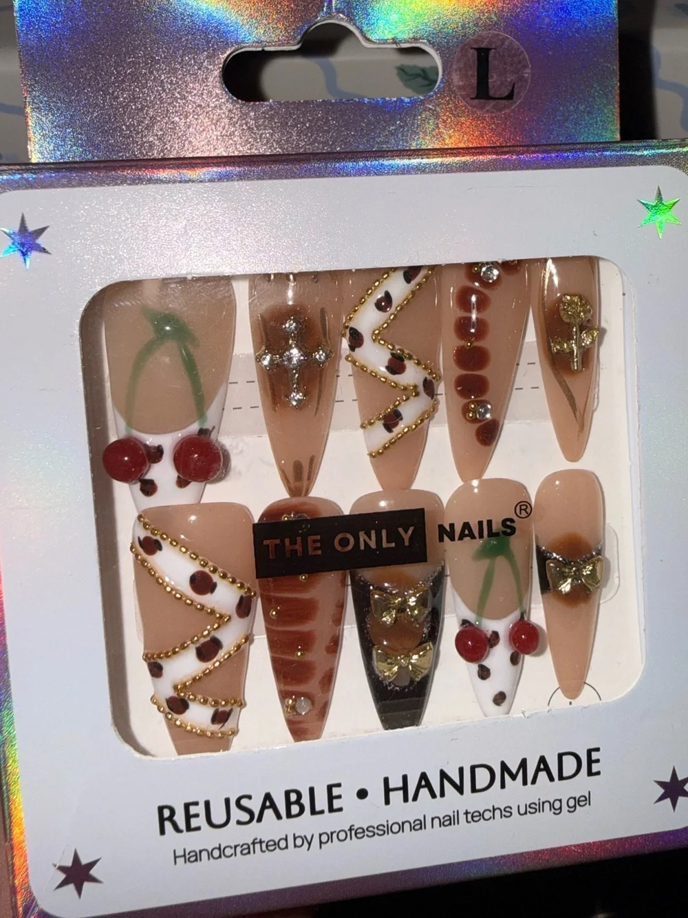 The Only Nails Reusable Handmade Beige Cherry Nail Set in Large